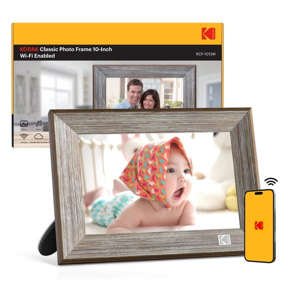 Kodak 10.1-inch Digital Photo Frame, Touchscreen, 32GB, Wi-Fi, Solid Wood, Gray