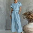 thumbnail image 6 of Dvprdro Crewneck Ruffle Sleeve Top and High Waist Wide Leg Pants Set for Women Elastic Waist Summer Casual, 6 of 7