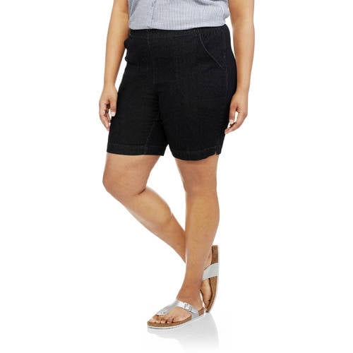 Ladies Pull On Half Elasticated Baggy Smart Shorts Side Pockets Plus Sizes 12-24 