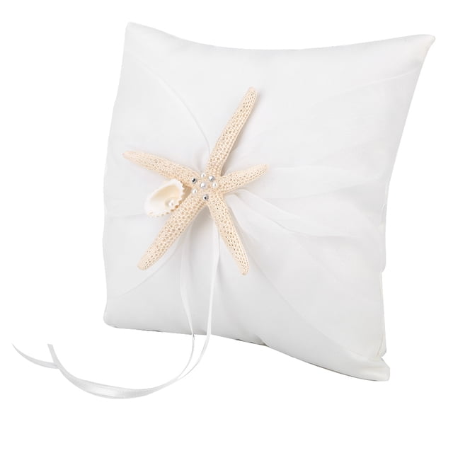 OKBY Oreiller de Mariage - Support de Coussin de Porteur de Bague en Ivoire Oreiller de Bague de Mariage avec étoile de mer(20 * 20CM)