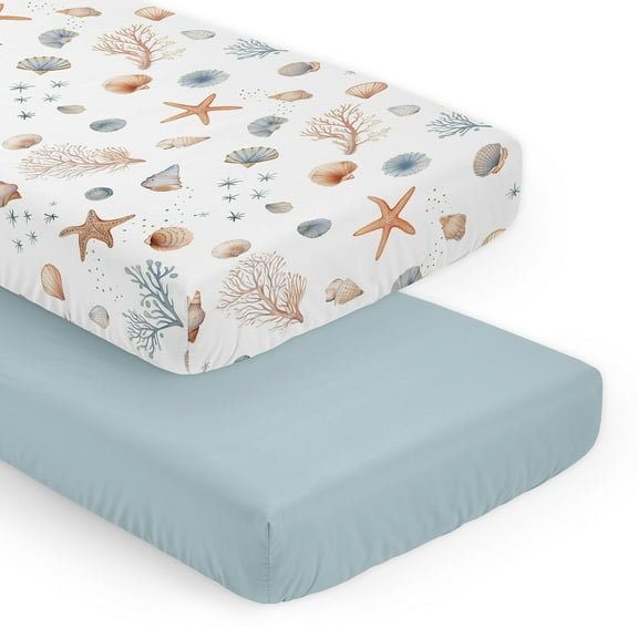 Sweet Jojo Designs Ocean Seashells Boy, Girl, Unisex/Gender Neutral Fitted Crib Sheets Set 2 Piece