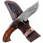 BigCat Roar Snake Hunter Damascus Buck Knife with Sheath - 5" Clip-Point Blade EDC Hunting Knife