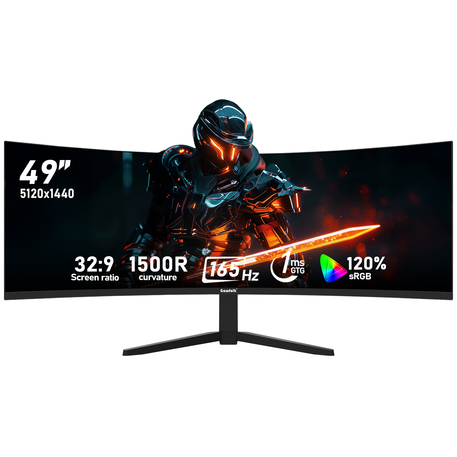 Gawfolk 49 Inch 165Hz Curved Ultrawide Monitor, DQHD 1500R with Built-in Speakers for Gaming Home Office Business