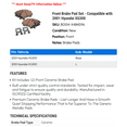 thumbnail image 2 of Front Brake Pad Set - Compatible with 2001 Hyundai XG300, 2 of 2