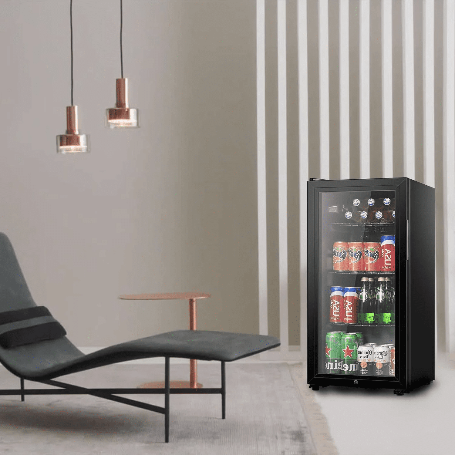 Kcpolre Compact 3.0 Cu.Ft Beverage Refrigerator for 105 Cans - Freestanding Drink Cooler with Adjustable Temperature for Home, Office, Bar