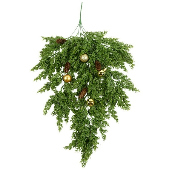 Tear Drop Wreath Winter Country Needle Wreath With Pinecones Greenery Hanging Wreath Suitable For Home (Green) Artificial Flowers Home Decor