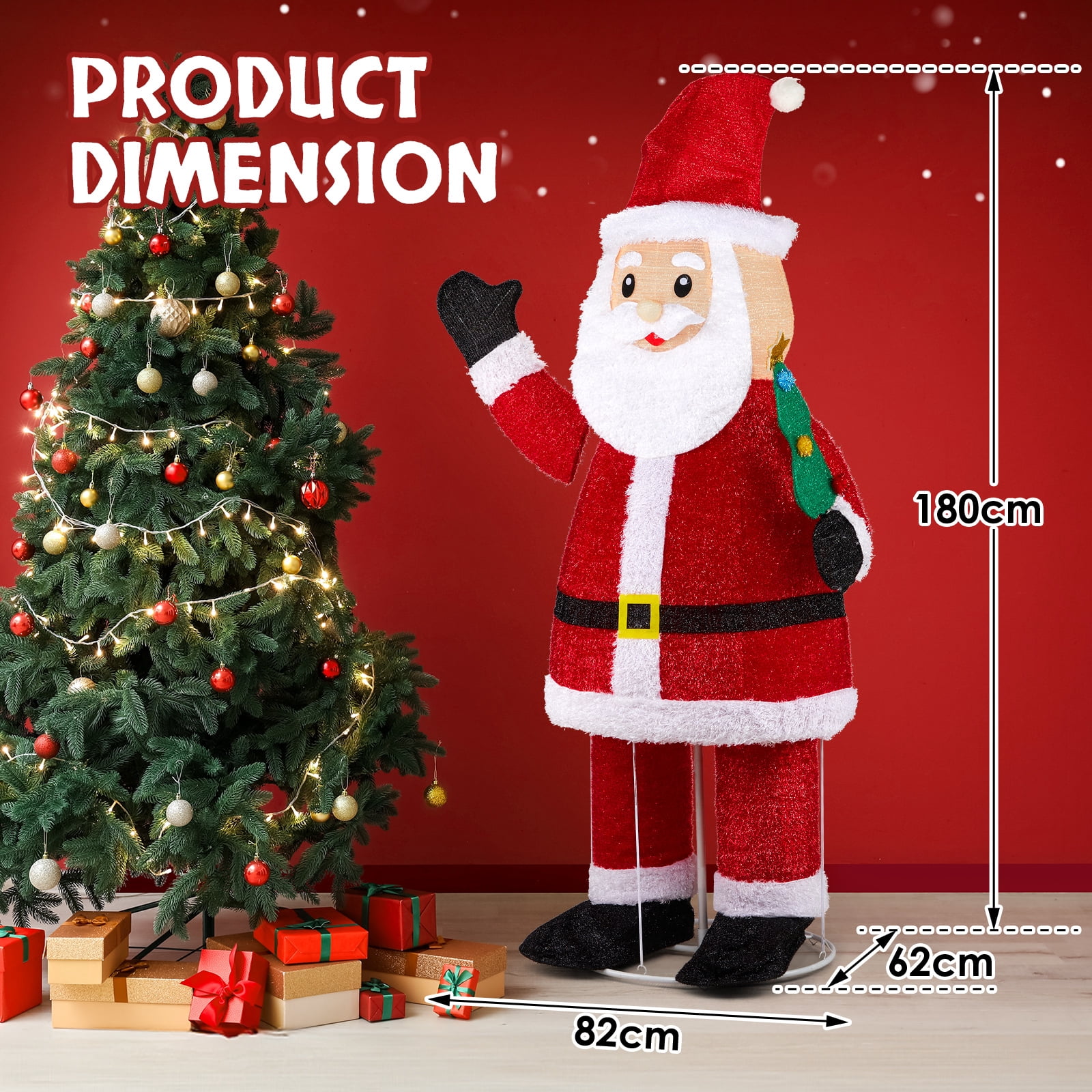 Astoutdoor 6 ft Lighted Santa Christmas Yard Decoration, Pre-lit Pull Up Santa with 180 LED Warm White Lights and Ground Stakes, White