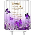 thumbnail image 3 of Inspirational Quote Trust in The Lord Shower Curtain Purple Flower Butterfly Motivational Words Elegant Nature Creative Modern Art Bathroom Decor Fabric Curtain with Hooks, 3 of 3