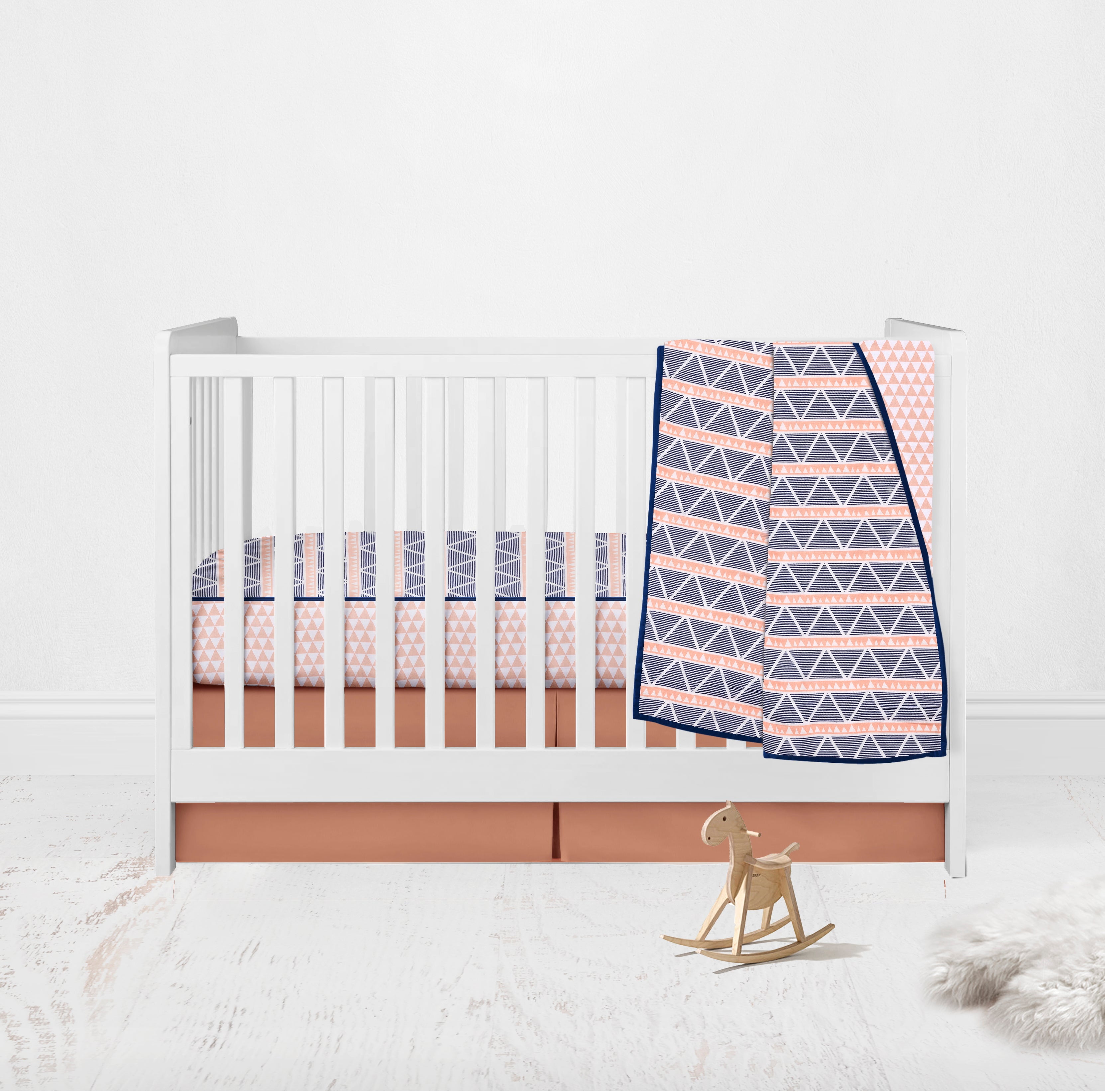 Bacati - Aztec Coral/Mint/Navy Triangles Muslin Girls Crib Bedding Set