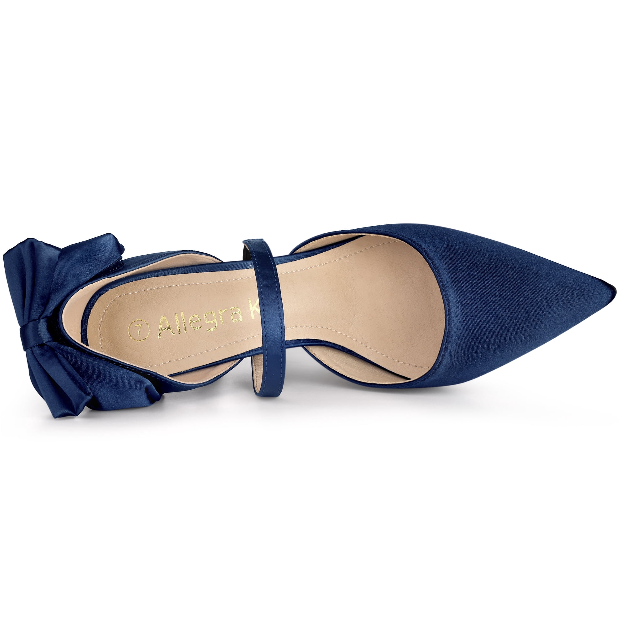 DARING DIVA Women's Pointed Toe Bow Satin Stiletto Heels Pumps Navy Blue 11