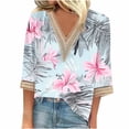 thumbnail image 2 of Xuyuer Women's Printed V-Neck 3/4 Sleeve Blouse, Loose Fit Casual T-Shirt Top for Spring and Summer Outfits, 2 of 5