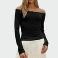 thumbnail image 2 of CHUMUD Women Off Shoulder Tops Long Sleeve Blouses Slim Fitted Top Lace Bow Soft Solid Shirts Everyday, 2 of 9