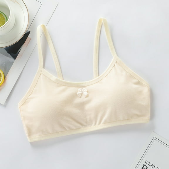 Girls Soft Bras,Children Students Camisole Cotton Bralett with Removable Chest Pad, One Size for 7-14y