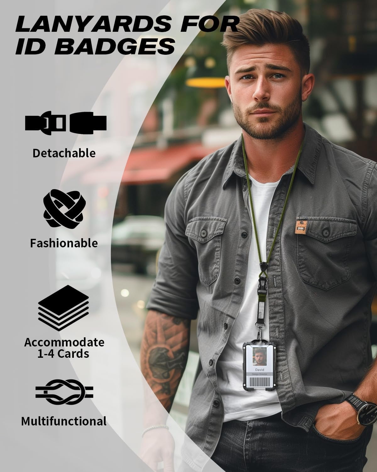 Badge Holder with Heavy Duty Breakaway Lanyard, Carbon Fiber-Texture, Durable ID Card Holder (Holds 6 Cards) with Quick Release Detachable Buckle, Metal Clip, American Flag