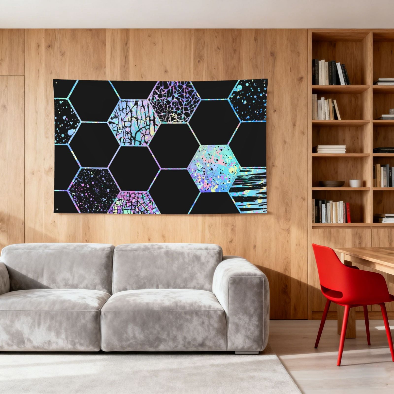 Geometric Hexagon Modern Black Blue Four Hole Decorated Banner Flag for Garden Yard Home Decoration Indoor Outdoor 4x6 Ft