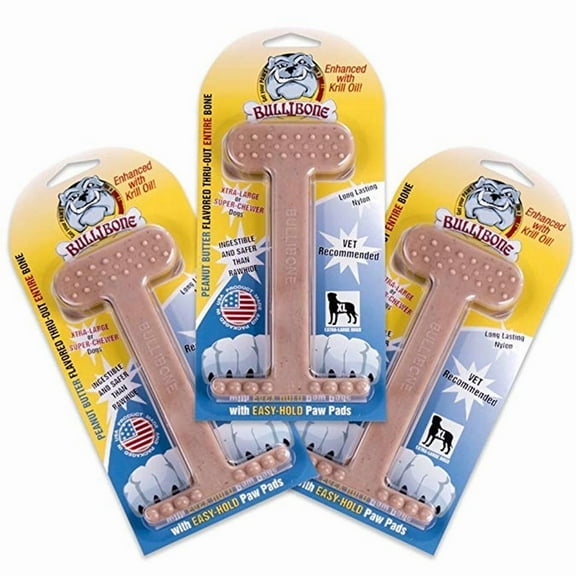 Bullibone Nylon Bone Dog Chew Toy - XL Peanut Butter - 3 Pack