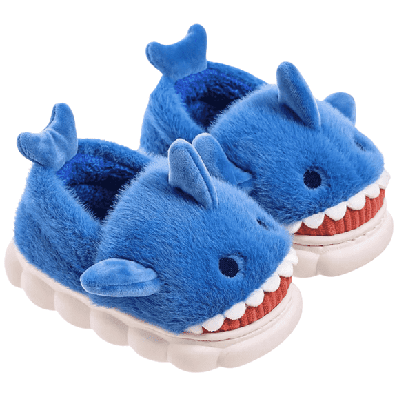 Loonyx Toddler Winter Shark Fluffy Slippers, Unisex, Closed Toe, Blue, Size 8