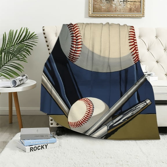 RUIYC Baseball Throw Blanket Queen Kids Baseball Court Plush Blanket for Bed Sofa Couch Gaming Sports Sherpa Blanket Utra Soft Sports Theme Blue Gray Room Decor