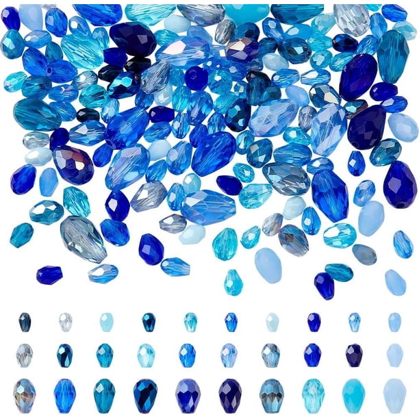 178 piezas de cuentas de vidrio en forma de lágrima, cuentas espaciadoras azules en forma de lágrima, cuentas facetadas