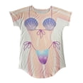 thumbnail image 5 of Swimsuit Cover Up for Women Bikini Dress Short Sleeve Print Loose T Shirt Nightdress Vacation Outfits Purple, 5 of 7