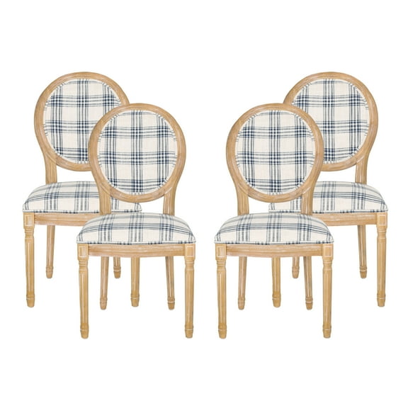 GDF Studio Lariya Indoor Fabric Dining Chairs, Set of 4, Dark Blue Plaid