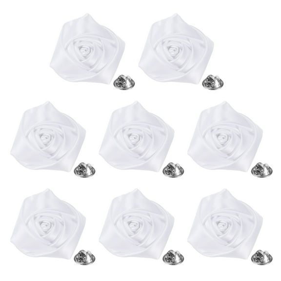 8-Pack Lapel Pin for Men Suits, 1.97" Flower Boutonnieres Brooch Pins [White]