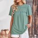 thumbnail image 2 of Gibobby Playera Corte clásico para Mujer Mujeres Sólido Cuello Redondo Pom Manga Corta Casual Elegante Camisas Blusas Tops Jacquard Pullover Camisa(Verde,M), 2 of 5