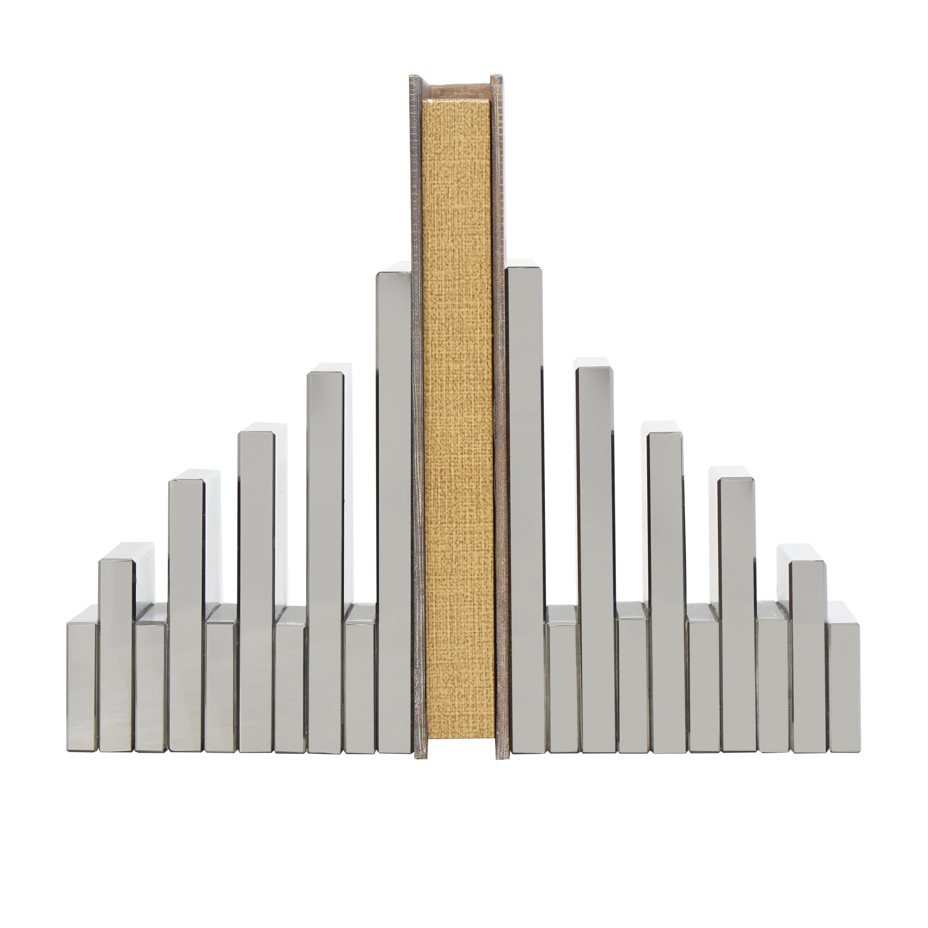 DecMode 4" Pyramid Geometric Silver Crystal Bookends (Set of 2)