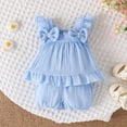 thumbnail image 2 of kpoplk Toddler Girls Outfit Set Graphic Ruffle Dress and Striped Legging Bike Shorts 2 Piece Summer Set Size 18-24 Months,Blue, 2 of 7