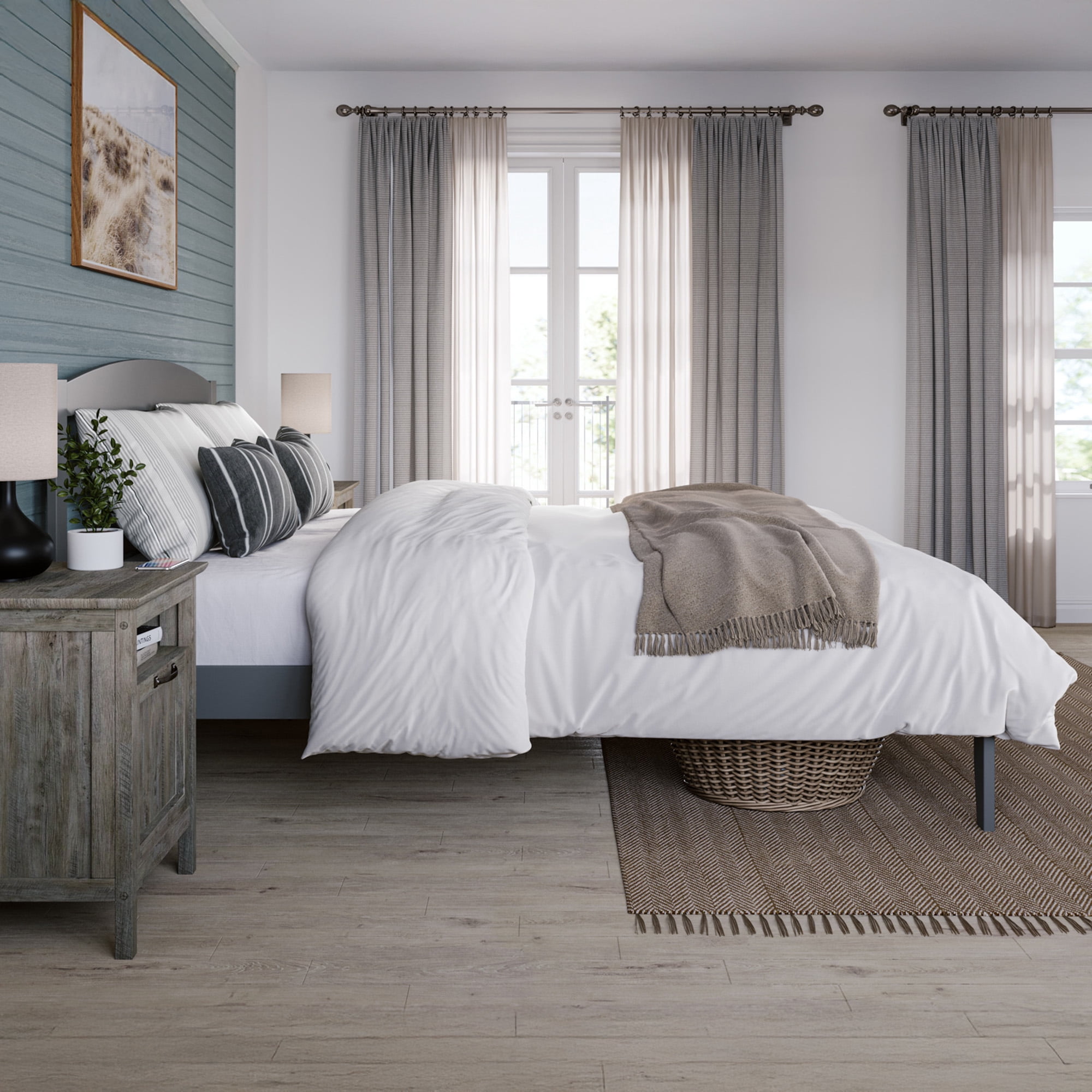 AFI Warren 14" Queen Wood Platform Bed Frame with Slatted Headboard, Grey