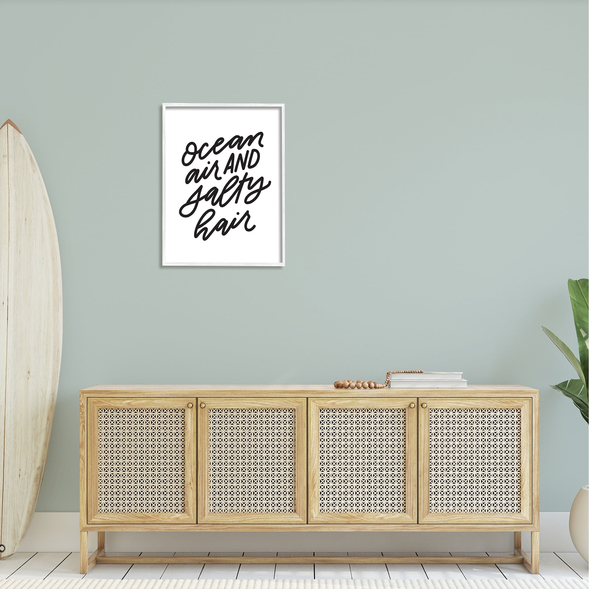 Stupell Industries Ocean Air Salty Hair Beach Lover Calligraphy Graphic Art White Framed Art Print Wall Art, Design by Leah Bisch