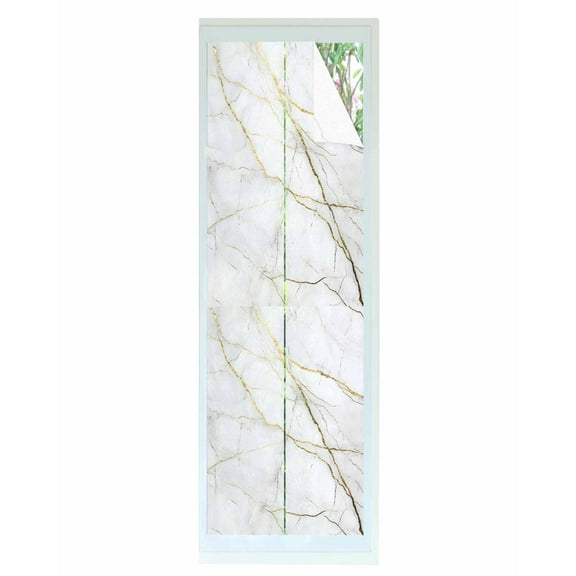 Window Privacy Film Marble White Stained Glass Window Film Decorative Sun Block Window Cover Modern Abstract Art Golden Ink Painting Window Clings Static Adhesive Sticker for Bathroom 17.7"x78.7"