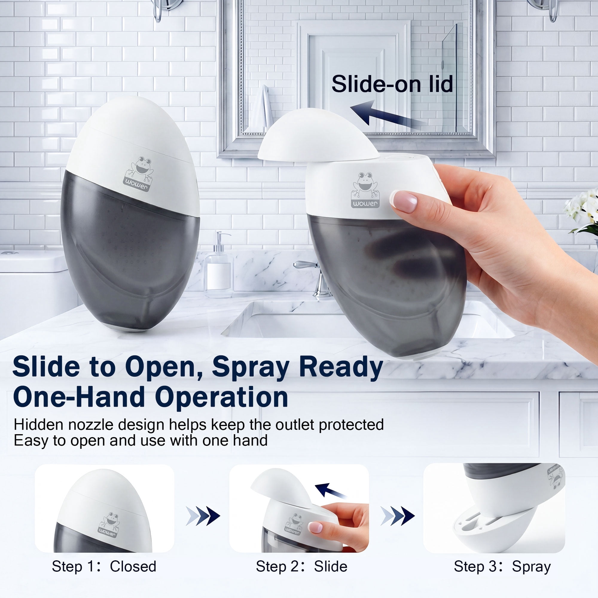 WOWER Rechargeable Electric Portable Bidet for Women, Handheld Travel Bidet Sprayer with 300mL Water Tank, USB Charging, 2 Adjustable Spray Modes