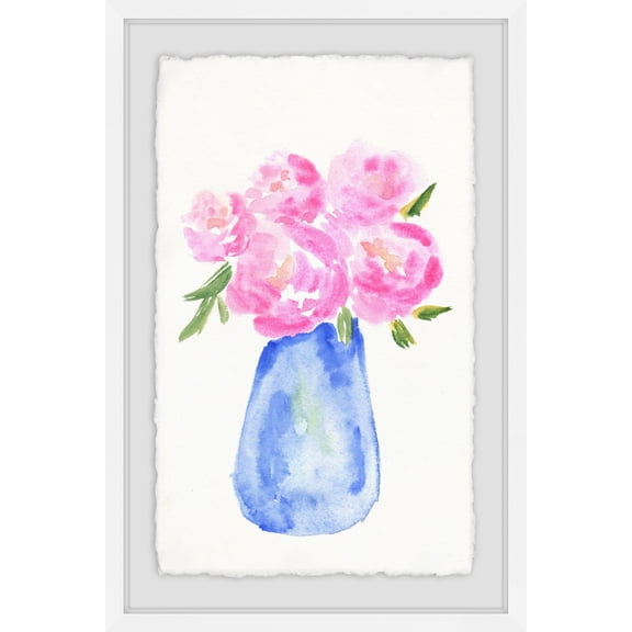 Marmont Hill Pink Flowers Blue Vase Framed Painting Print