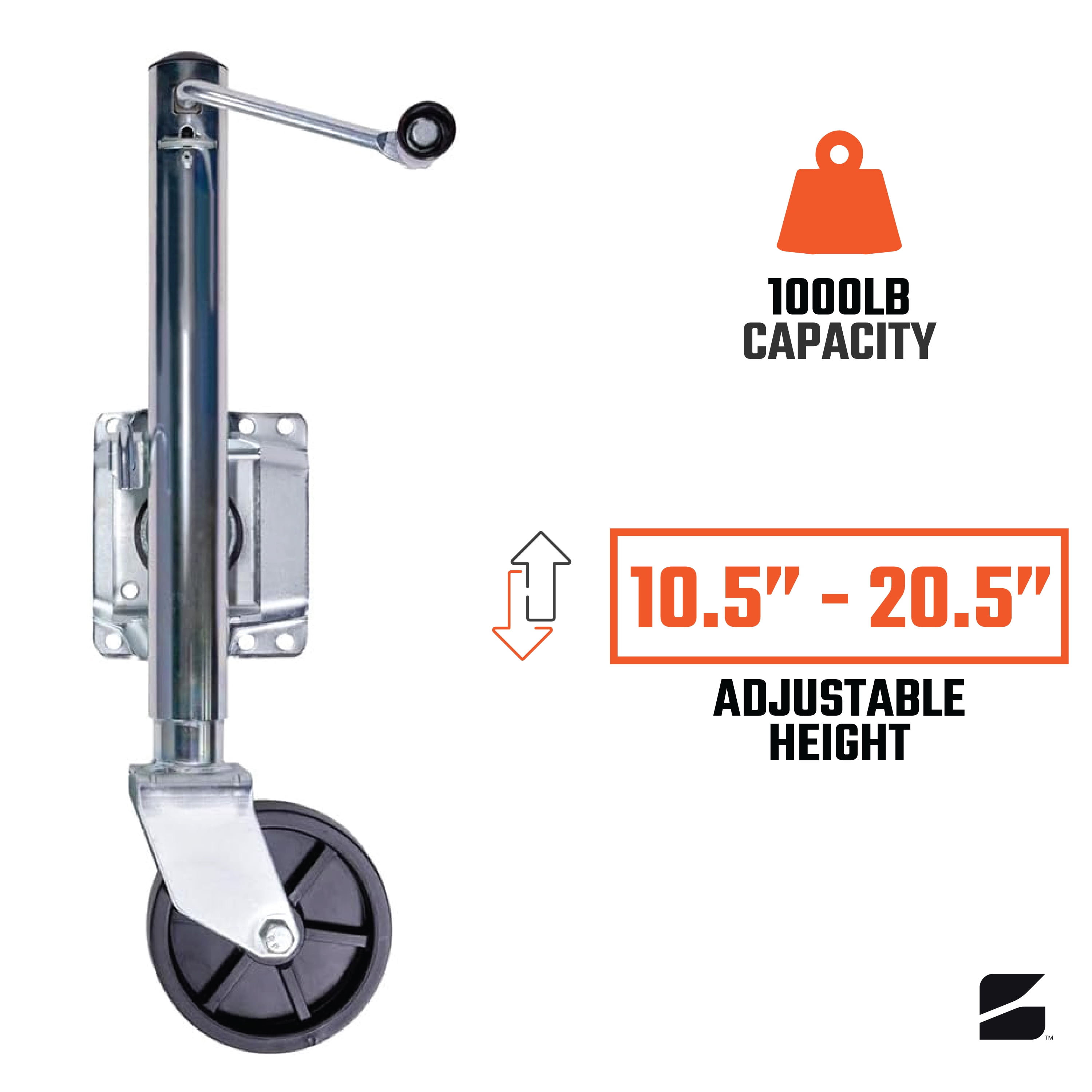 Bastion Marine Swivel Mount Trailer Jack Single Wheel 1000 lbs Capacity Stainless Steel
