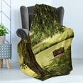 thumbnail image 4 of Tree Soft Flannel Fleece Throw Blanket, Wooden Bench Under Shady Big Tree in the National Park Fresh Tranquil Scenery, Cozy Plush for Indoor and Outdoor Use, 70" x 90", Green Brown, by Ambesonne, 4 of 5