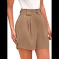thumbnail image 1 of Pantalones Cortos de Trabajo Informales para Mujer, de Verano 2025, con Cintura Alta Elástica, Plisados, Aberturas Laterales y Bolsillos. Caqui M, 1 of 9