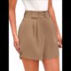 thumbnail image 1 of Pantalones Cortos de Trabajo Informales para Mujer, de Verano 2025, con Cintura Alta Elástica, Plisados, Aberturas Laterales y Bolsillos. Caqui S, 1 of 9