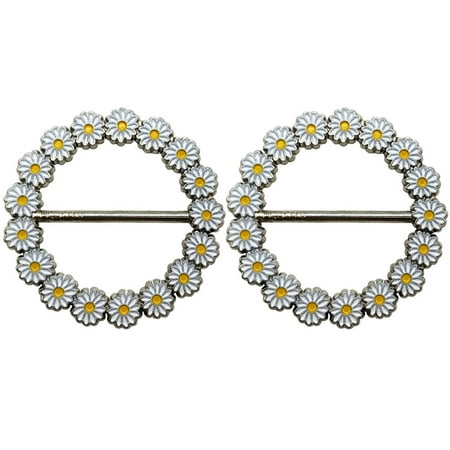 Hieromout 2pcs Round T Shirt Clips Scarf Buckle Clips Rhinestone Daisy Flower Ribbon Buckle Clips Clothes Clip Rings Christmas Jewelry Gift for Ladies