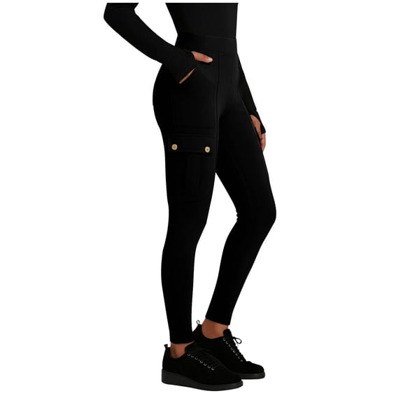 Bloomae Womens Cargo Leggings Yoga Work Pants Tummy Control Gym Athletic Workout Running High Waisted with Pockets Stretch Casual Bottoms Black XXL