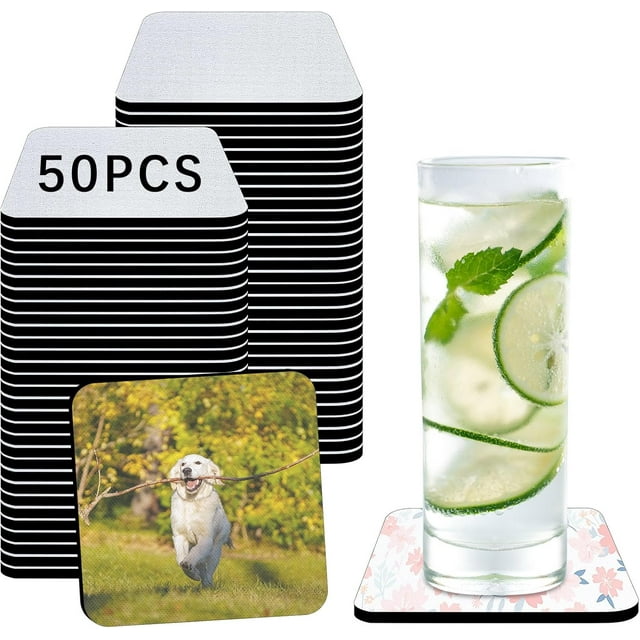 50 PCS Sublimation Coasters Blanks Bulk, 4x4 Inch Square Blank Cup Mat Rubber for Sublimation Transfer Heat Press Printing DIY Crafts