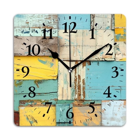 Square Wall Clock,Collage Of Rustic Wooden Planks In Various Shades And Shapes,Silent Non Ticking