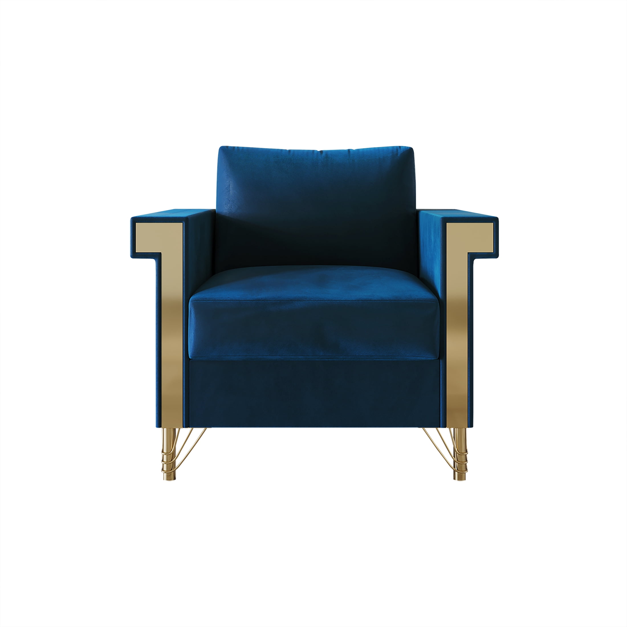 Castle Place Comtemporary Glam Velvet Upholstered Armchair, Navy Blue