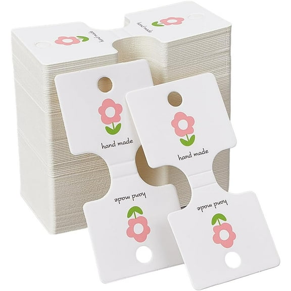 200Pcs 3.66 x 1.77 Inch White Jewelry Display Cards Bracelet Holder Cards Fold Over Paper Flower Rectangle Hanging Cardstocks for Selling Packaging Necklaces Bracelets Jewelry Hair Clips White