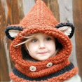 thumbnail image 2 of Gorro de zorro gris de lana gruesa Gorro de zorro tejido a mano para niños Gorro de dinosaurio Gorro con cuello de gato negro, 2 of 4