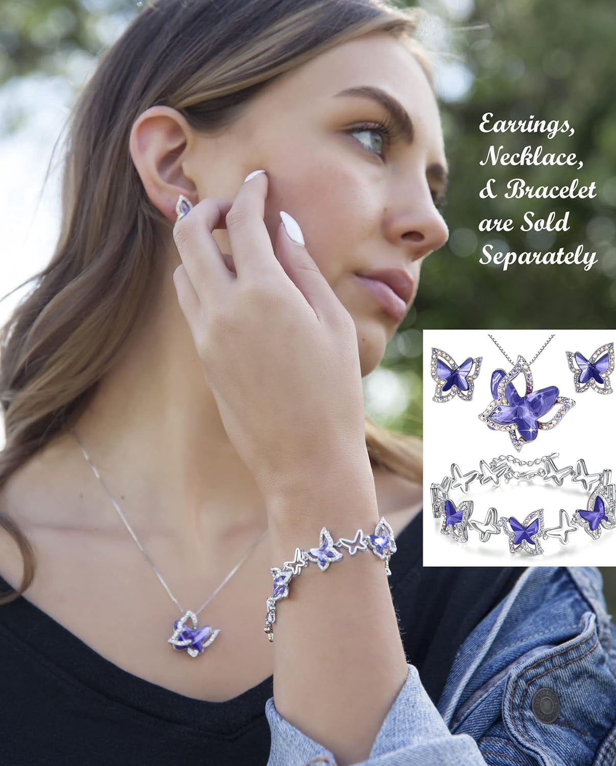 Leander Gift Butterfly Birthstone Crystal Necklace, Silver Tone with 18u201d+2u201d Chain, Necklace for Motheru2019s Day Anniversary Birthday Gifts for Women and Daughter