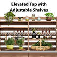 thumbnail image 5 of 64.9"H Outdoor Potting Bench Table with Lockable Wheels, Solid Wood Kitchen Island with Upper Hutch, Stainless Steel Top and Towel Rack ,Rolling Kitchen Cart for Grilling, Lawn Garden, Brown, 5 of 7