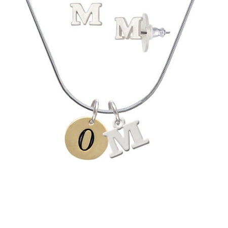 Gold Tone Disc 1/2 Number – 0 – – M Initial Charm Necklace and Stud Earrings Jewelry Set