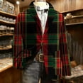 thumbnail image 2 of Christmas Outfits for Men Corduroy Suit Blazers Notched Button Up Long Sleeve Snowflakes Plaid Party Dressy Jacket (XL, Red F), 2 of 7