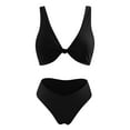 thumbnail image 5 of 2025 Bikini Set for Women Bathing Suit Small Bust Solid V Neck Knot Short Set Bathing Suit for Women Front Push Up High Ladies Bathing Suit Leg Thong Two Piece, 5 of 5